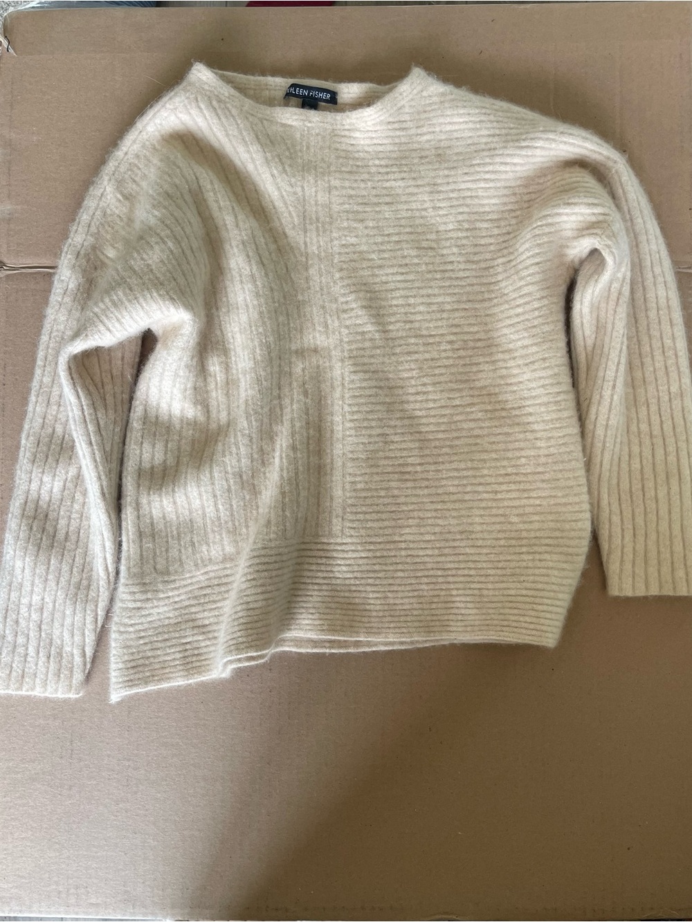 Eileen Fisher Cream Ribbed Cozy Wool Blend Cashmere Angora Sweater - Picture 2 of 7
